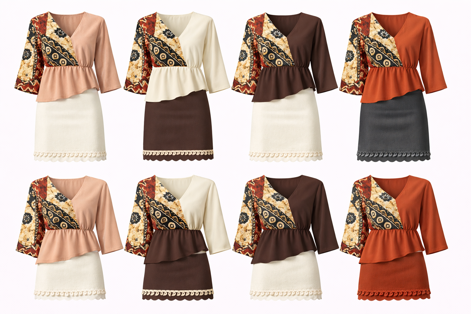 Tapa printed Blouse with Taovala Mini Skirt