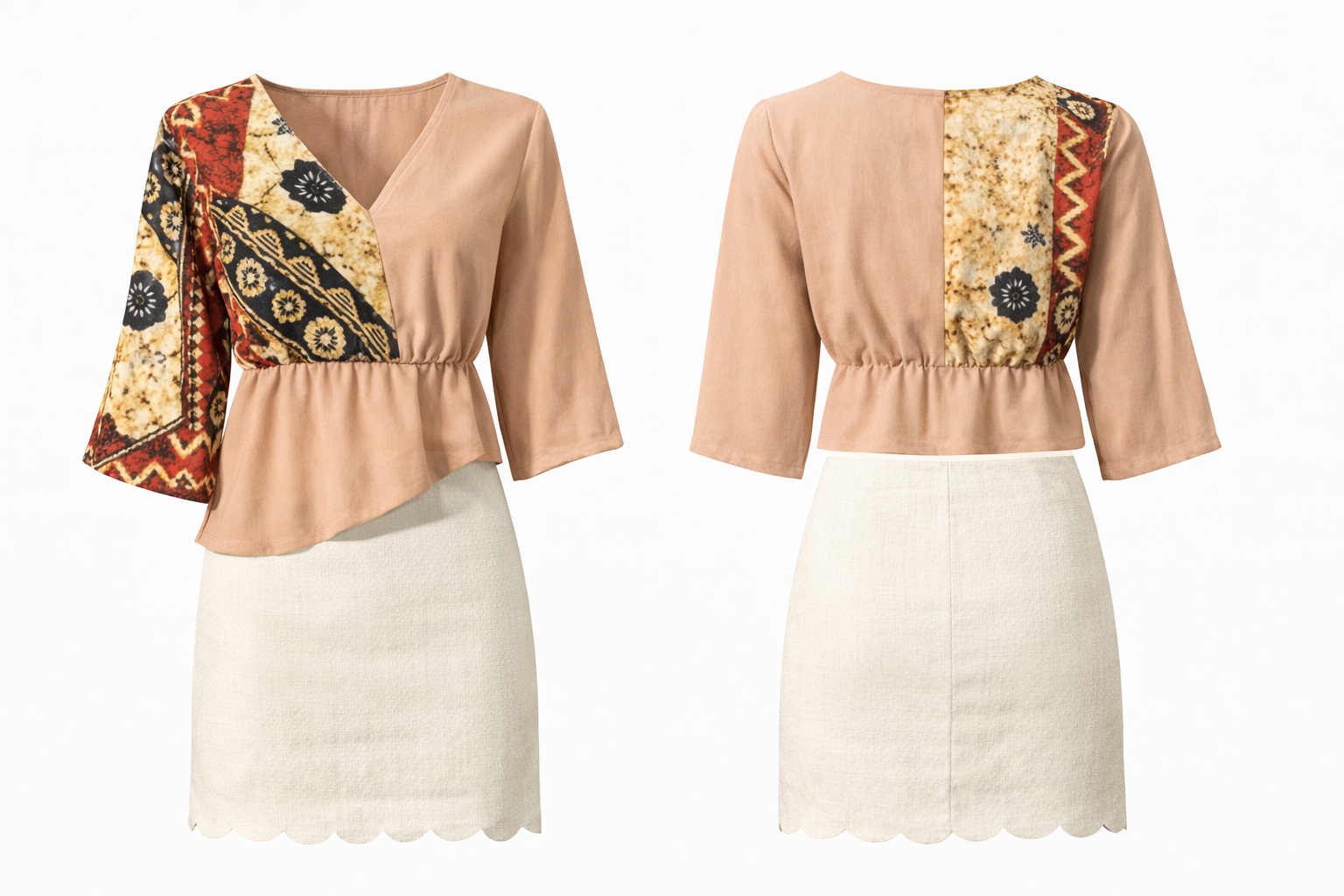 Tapa printed Blouse with Taovala Mini Skirt