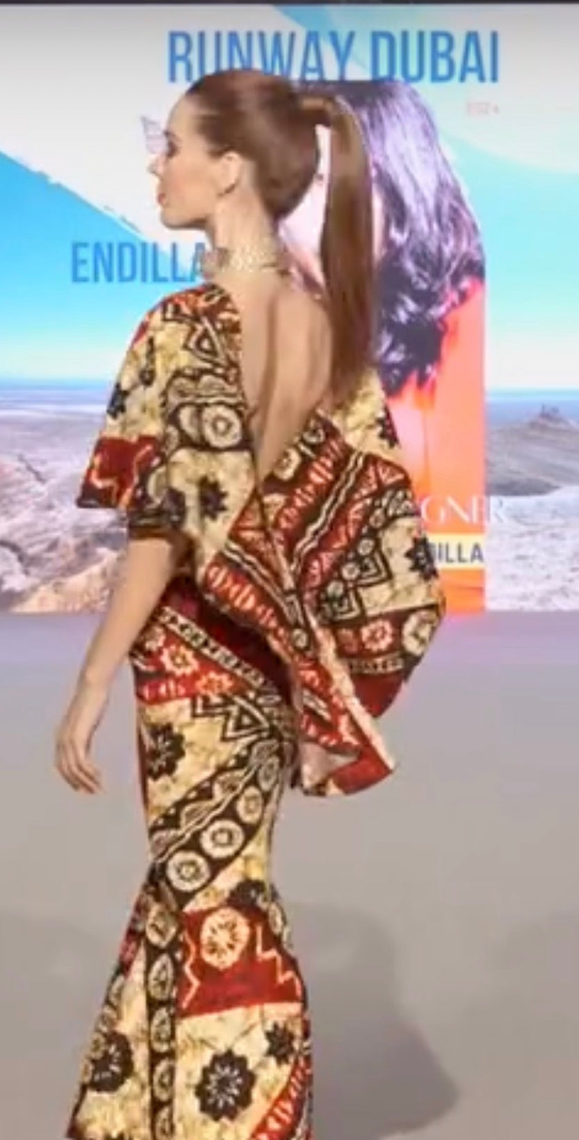 Tapa High-Low Mermaid Dress with Flared Sleeves (Cape & Wrap Tie Options Available)